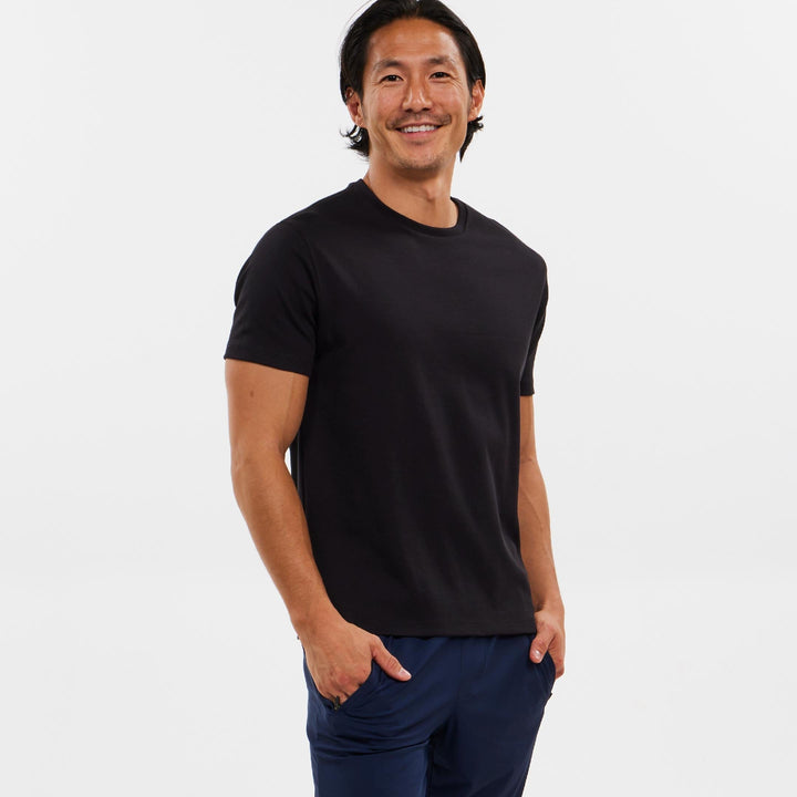 Ash & Erie Black Pima Cotton Crew Neck T-Shirt for Short Men   Short Sleeve Premium Tee