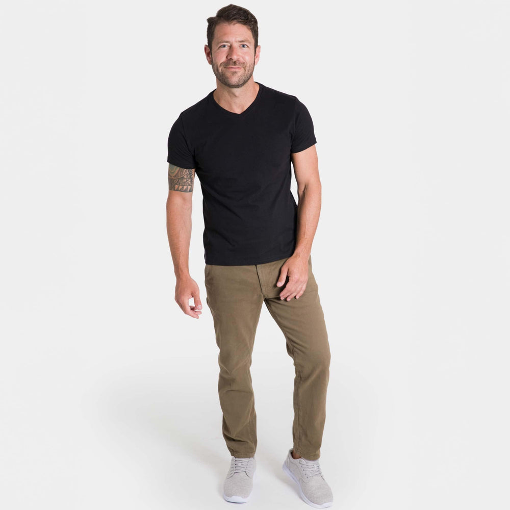 Buy Black Pima Cotton V Neck T-Shirt for Short Men | Ash & Erie   Short Sleeve Premium Tee