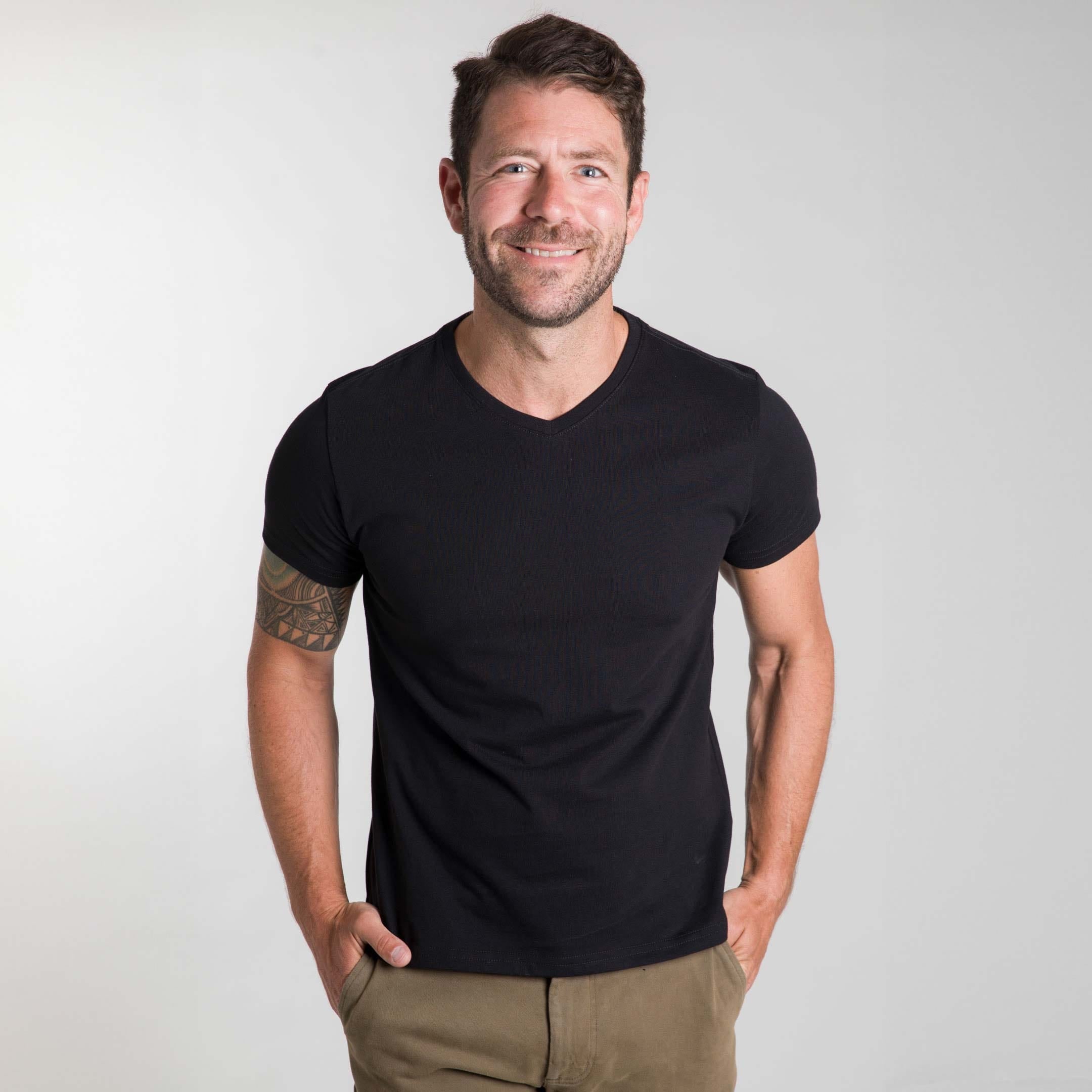 Buy Black Pima Cotton V Neck T-Shirt for Short Men Ash Erie
