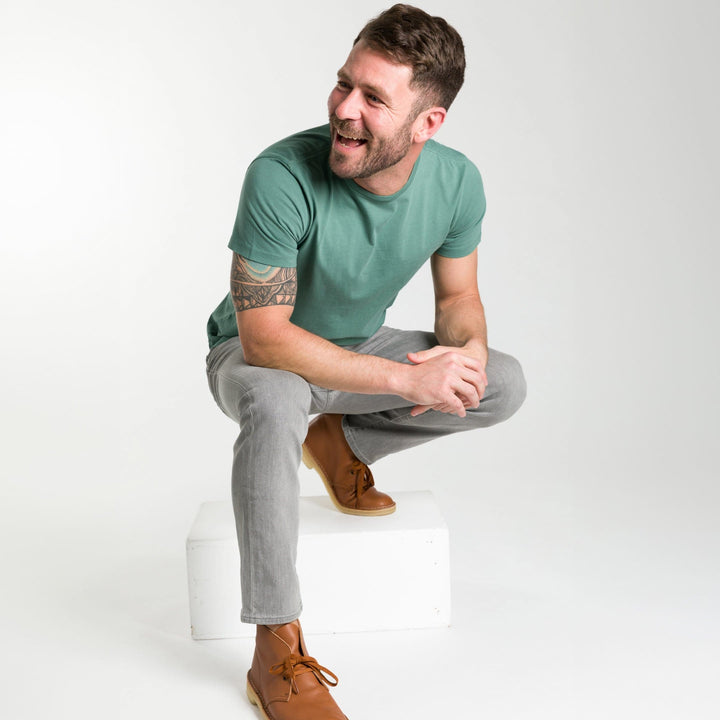 Ash & Erie Blue Green Pima Cotton Crew Neck T-Shirt for Short Men   Short Sleeve Premium Tee