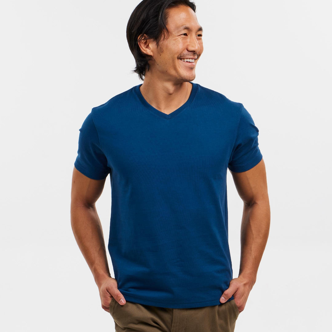 Buy Black Pima Cotton V Neck T-Shirt for Short Men | Ash & Erie   Short Sleeve Premium Tee