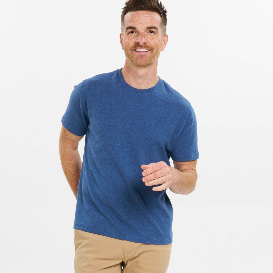 Ash & Erie Heather Blue Luxury Soft Touch Crew Neck T-Shirt for Short Men   Short Sleeve Premium Tee