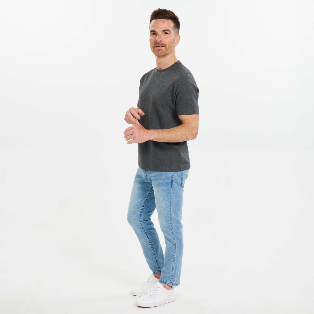 Ash & Erie Heather Charcoal Luxury Soft Touch Crew Neck T-Shirt for Short Men   Short Sleeve Premium Tee