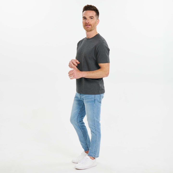 Ash & Erie Heather Charcoal Luxury Soft Touch Crew Neck T-Shirt for Short Men   Short Sleeve Premium Tee