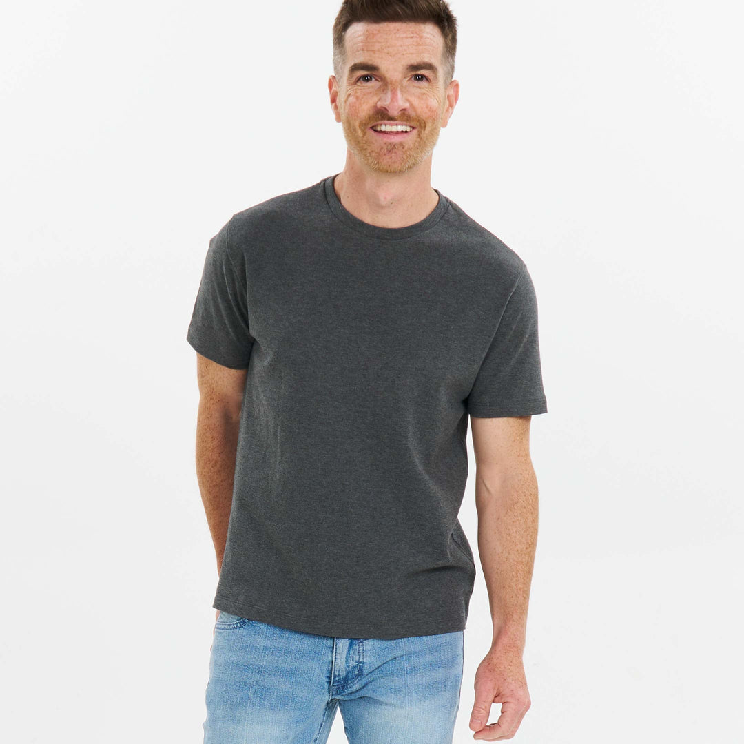 Ash & Erie Heather Charcoal Luxury Soft Touch Crew Neck T-Shirt for Short Men   Short Sleeve Premium Tee