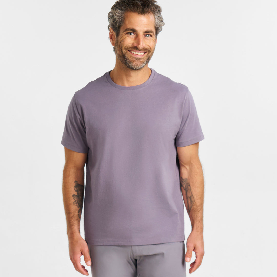 Ash & Erie Lavender Pima Cotton Crew Neck T-Shirt for Short Men   Short Sleeve Premium Tee