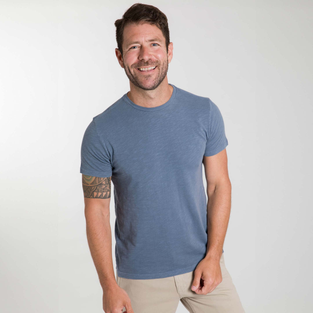 Ash & Erie Lightweight Washed Blue Crew Neck T-Shirt for Short Men   Short Sleeve Premium Tee