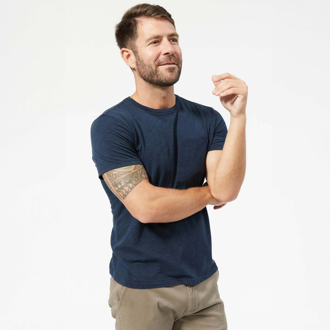 Ash & Erie Lightweight Washed Navy Crew Neck T-Shirt for Short Men   Short Sleeve Premium Tee