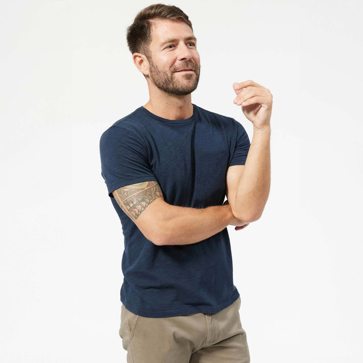 Ash & Erie Lightweight Washed Navy Crew Neck T-Shirt for Short Men   Short Sleeve Premium Tee