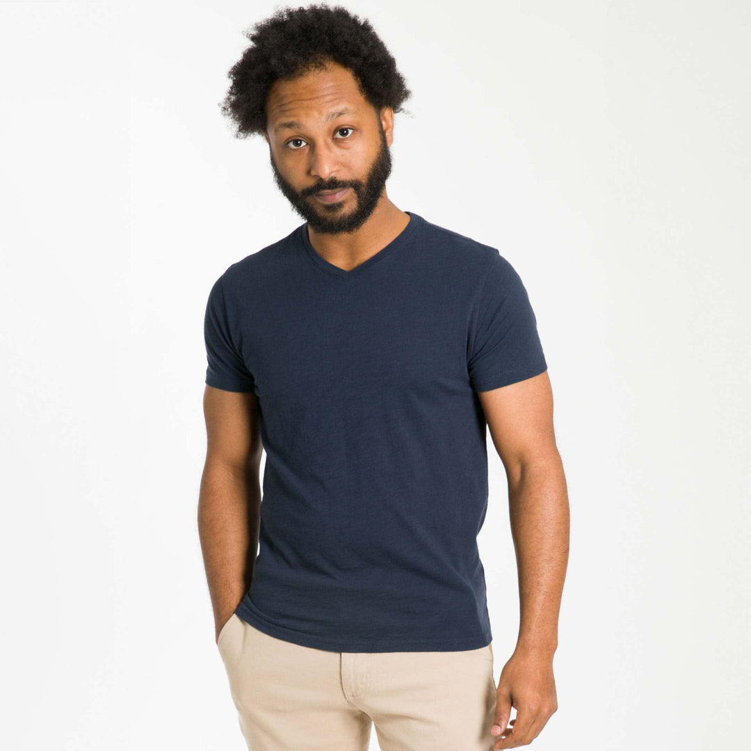 Ash & Erie Lightweight Washed Navy Pima Cotton Crew Neck T-Shirt for Short Men   Short Sleeve Premium Tee