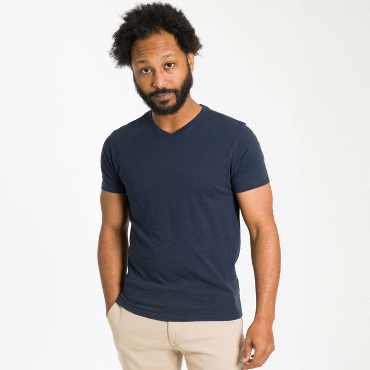 Ash & Erie Lightweight Washed Navy Pima Cotton Crew Neck T-Shirt for Short Men   Short Sleeve Premium Tee
