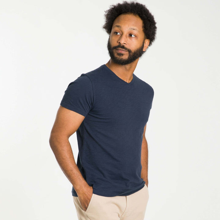 Ash & Erie Lightweight Washed Navy Pima Cotton Crew Neck T-Shirt for Short Men   Short Sleeve Premium Tee