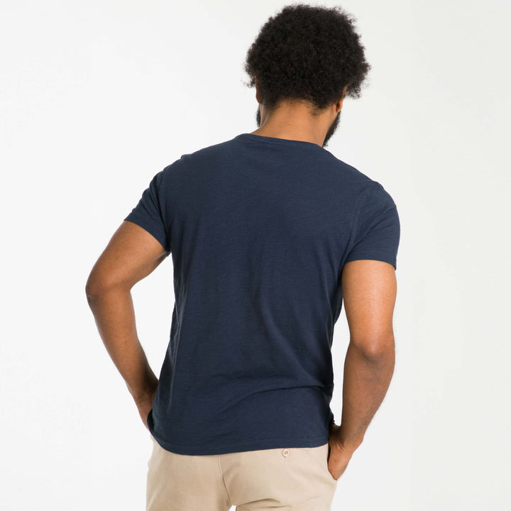 Ash & Erie Lightweight Washed Navy Pima Cotton Crew Neck T-Shirt for Short Men   Short Sleeve Premium Tee
