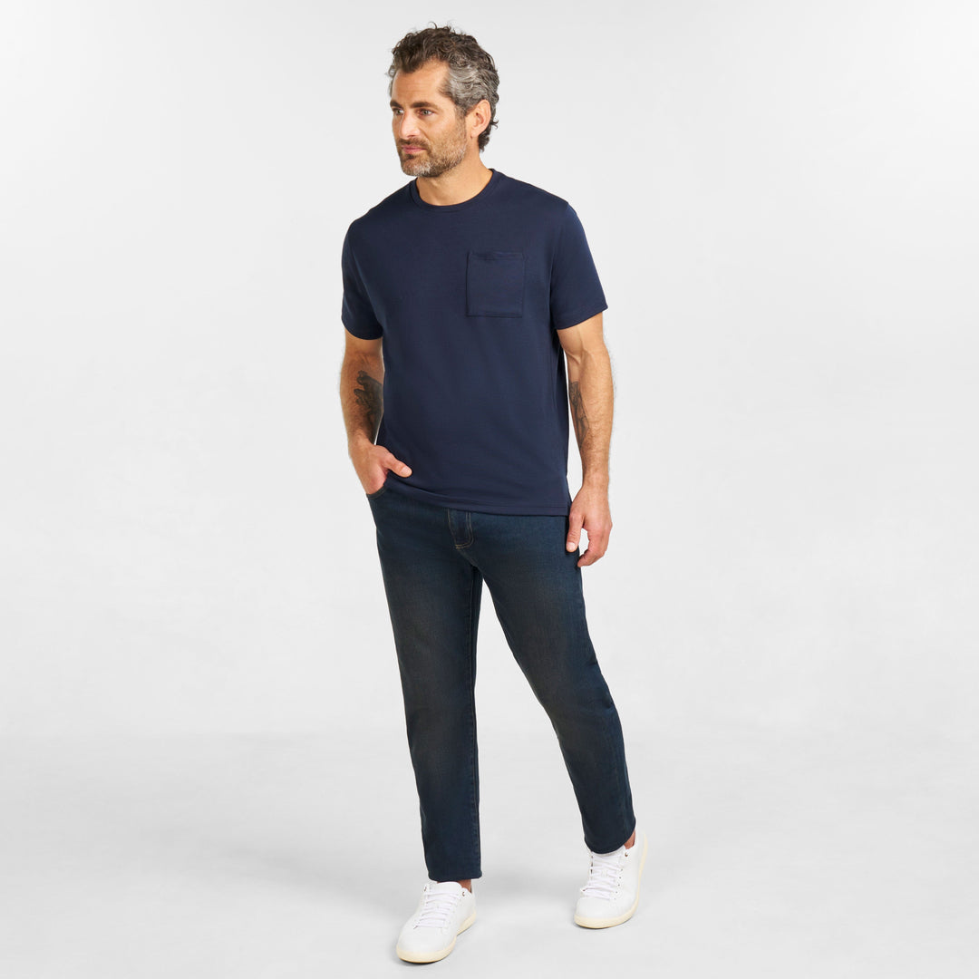 Ash & Erie Navy Micro Pique Crew Neck T-Shirt for Short Men   Short Sleeve Premium Tee