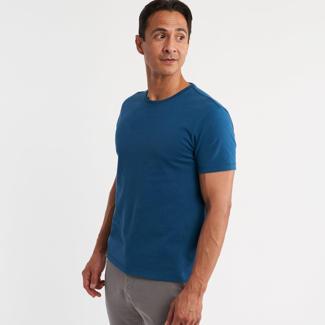 Ash & Erie Tidal Blue Pima Cotton Crew Neck T-Shirt for Short Men   Short Sleeve Premium Tee