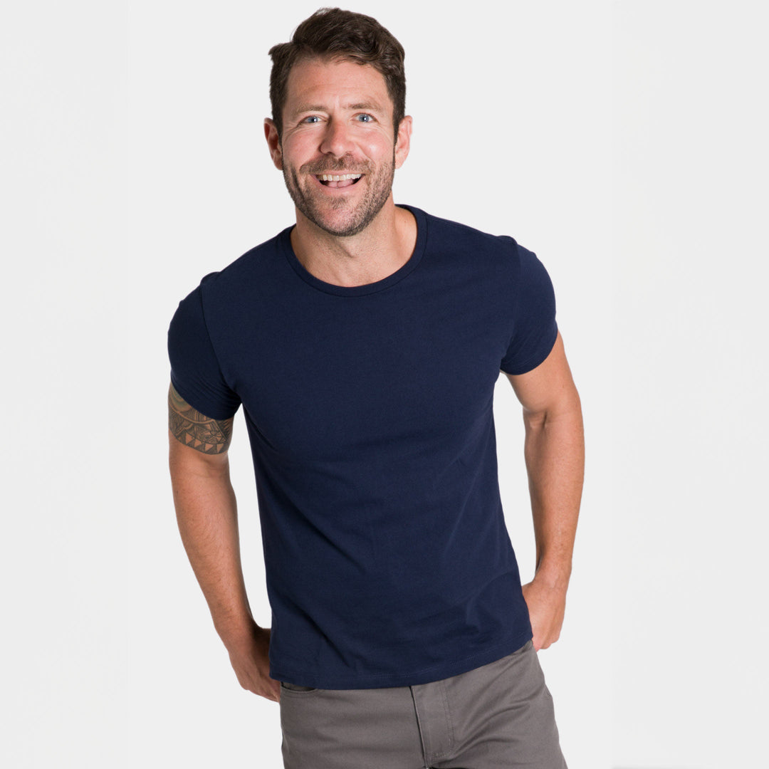 Ash & Erie True Navy Pima Cotton Crew Neck T-Shirt for Short Men   Short Sleeve Premium Tee