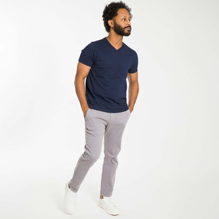 Ash & Erie True Navy Pima Cotton V Neck T-Shirt for Short Men   Short Sleeve Premium Tee