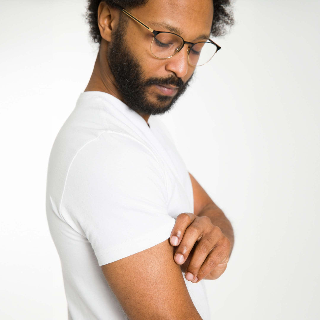 Ash & Erie White Pima Cotton V Neck T-Shirt for Short Men   Short Sleeve Premium Tee