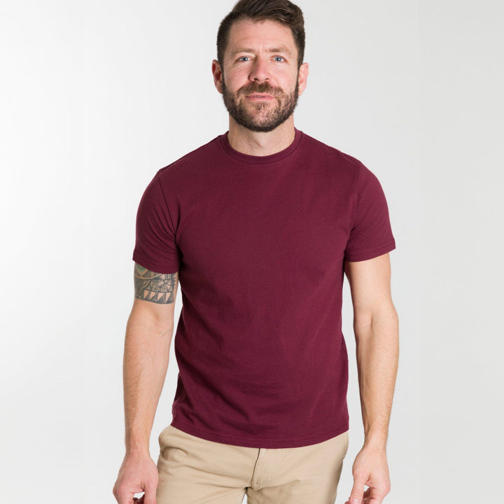 Ash & Erie Burgundy Crew Neck T-Shirt for Short Men   Short Sleeve Tee