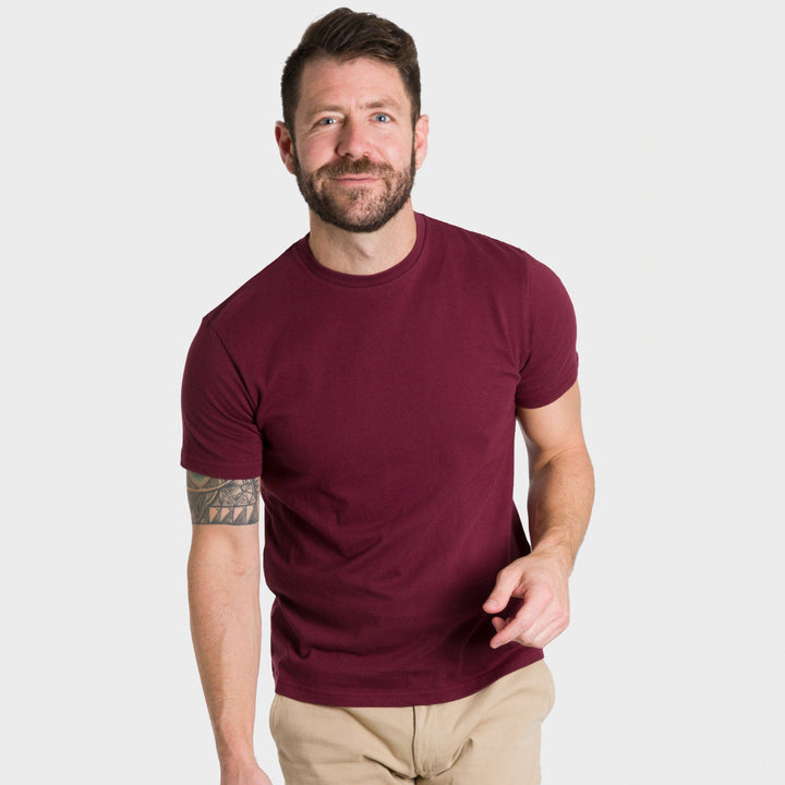 Ash & Erie Burgundy Crew Neck T-Shirt for Short Men   Short Sleeve Tee