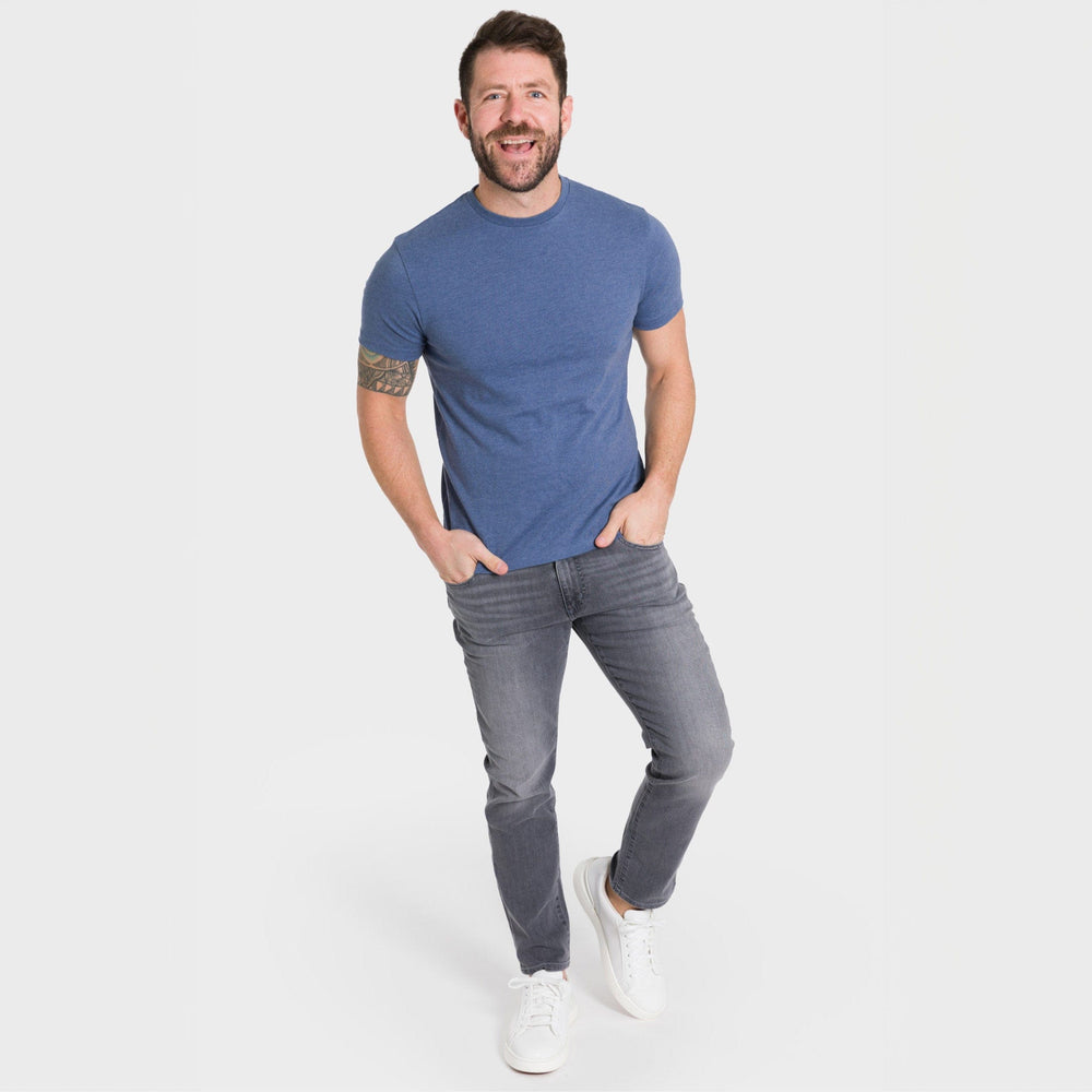 Ash & Erie Heather Blue Crew Neck T-Shirt for Short Men   Short Sleeve Tee