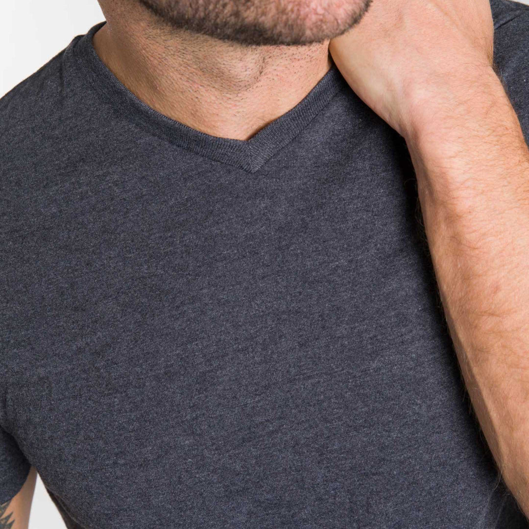 Ash & Erie Heather Charcoal V-Crew T-Shirt for Short Men   Short Sleeve Tee