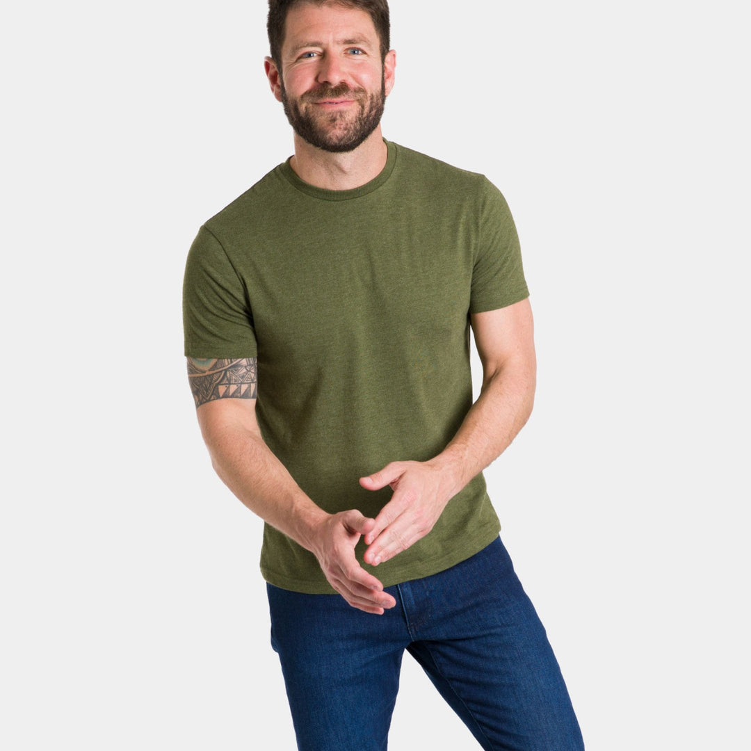 Ash & Erie Heather Dark Green Crew Neck T-Shirt for Short Men   Short Sleeve Tee