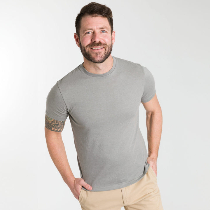 Ash & Erie Heather Light Grey Neck T-Shirt for Short Men   Short Sleeve Tee