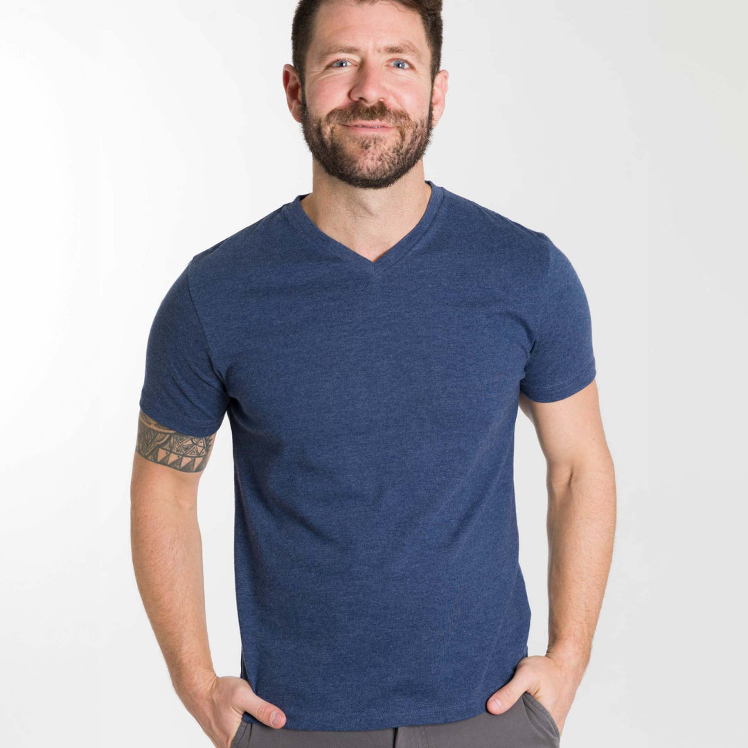 Ash & Erie Heather Navy V-Neck T-Shirt for Short Men   Short Sleeve Tee