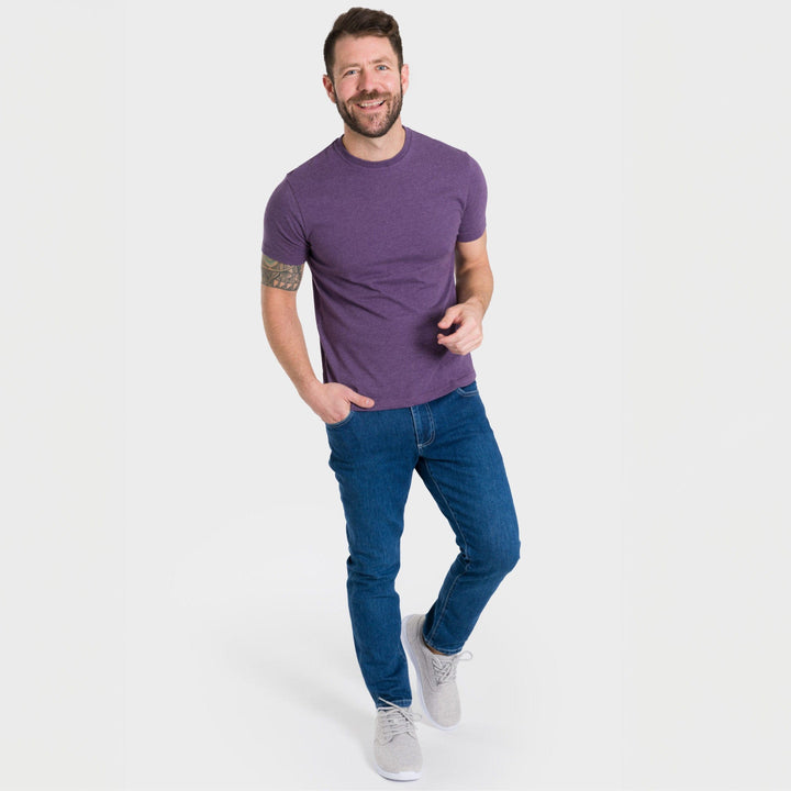 Ash & Erie Heather Purple Crew Neck T-Shirt for Short Men   Short Sleeve Tee