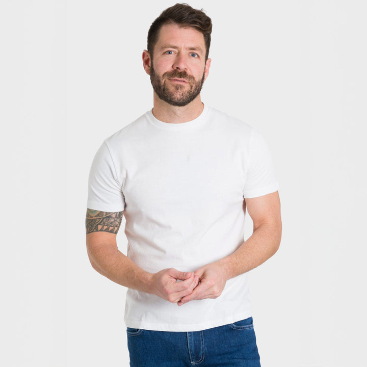 Ash & Erie White Crew Neck T-Shirt for Short Men   Short Sleeve Tee