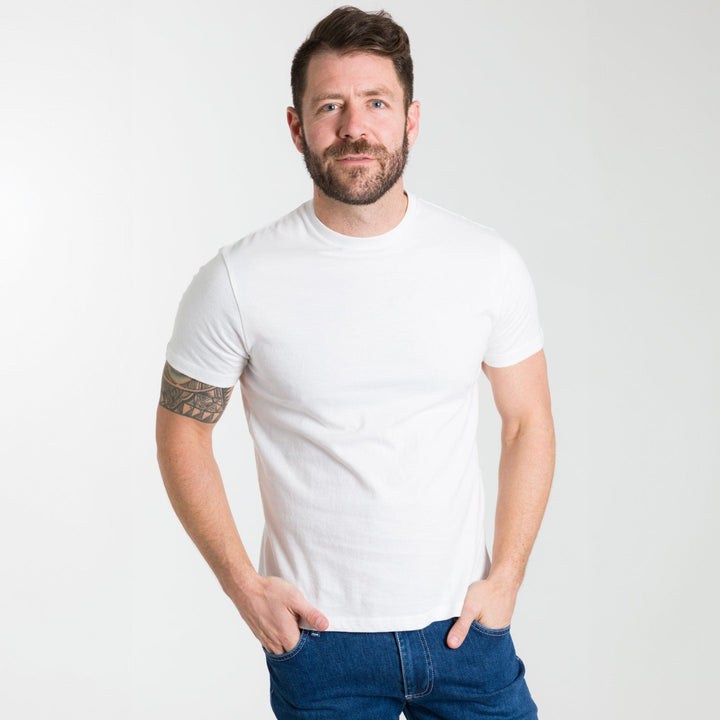 Ash & Erie White Crew Neck T-Shirt for Short Men   Short Sleeve Tee