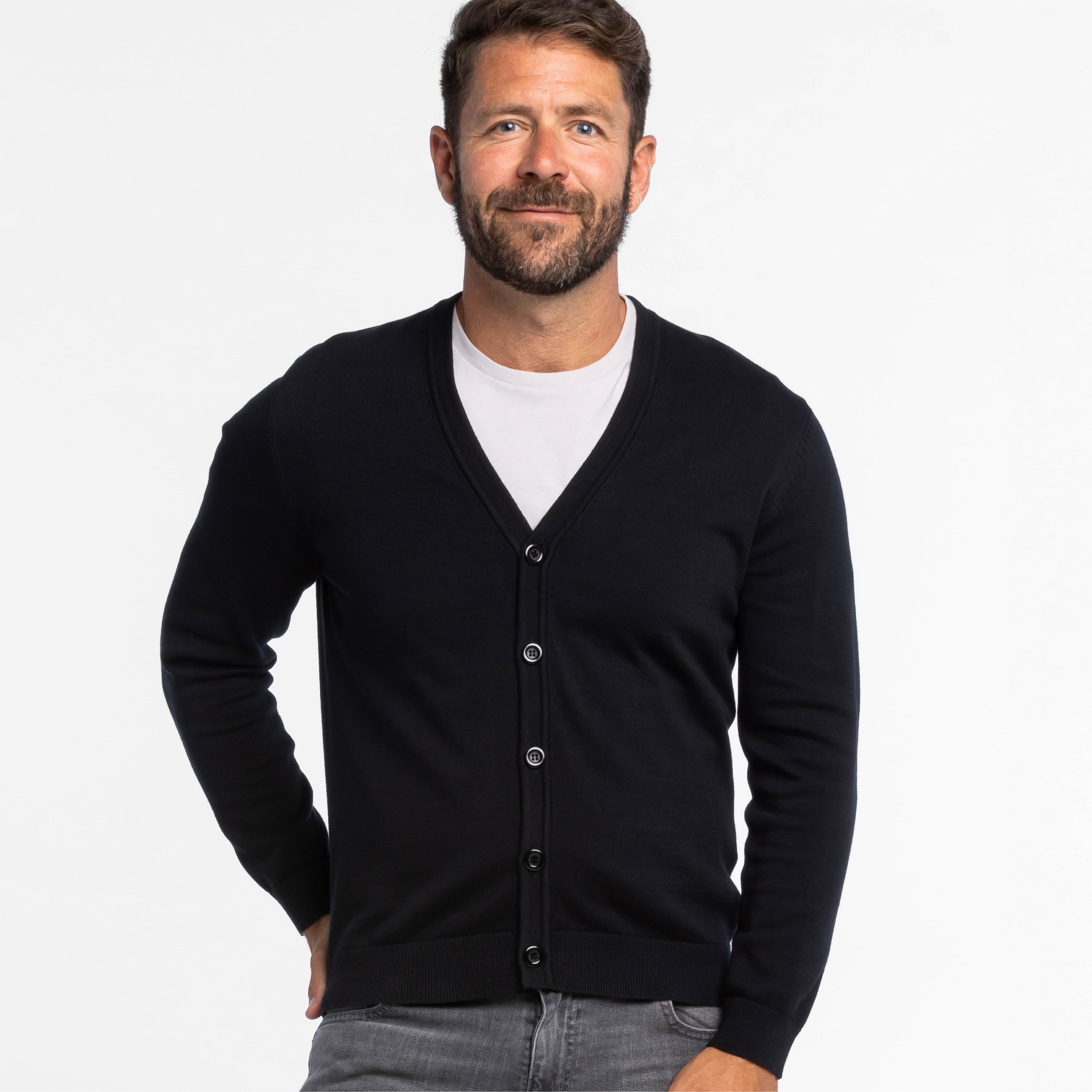 Ash Erie Black Cardigan Sweater for Short Men - Main Image
