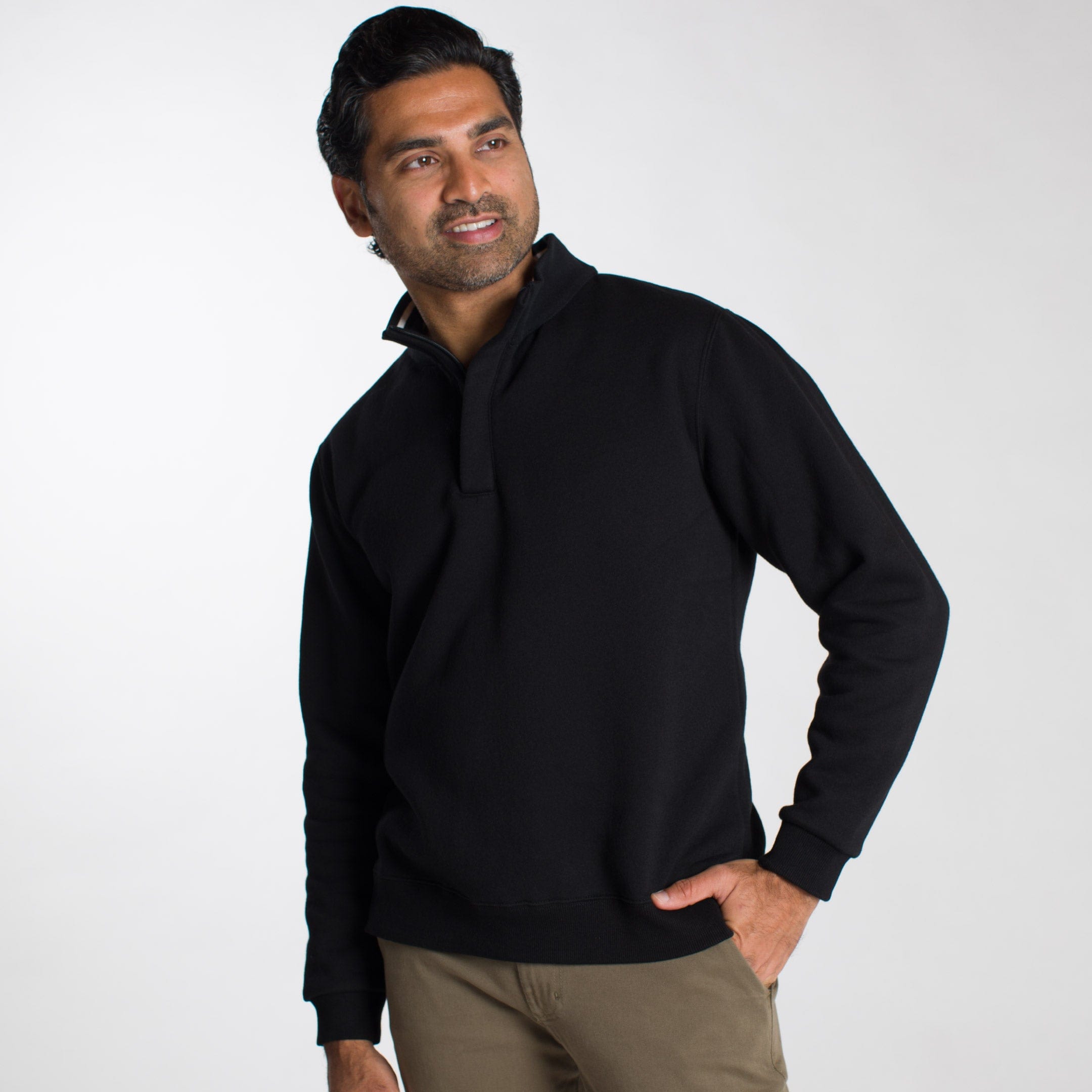 Ash & Erie Black Quarter-Zip Sweatshirt for Short Men