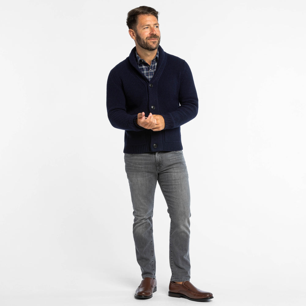 Ash & Erie Dark Navy Cashmere Shawl Cardigan Sweater for Short Men   Sweater