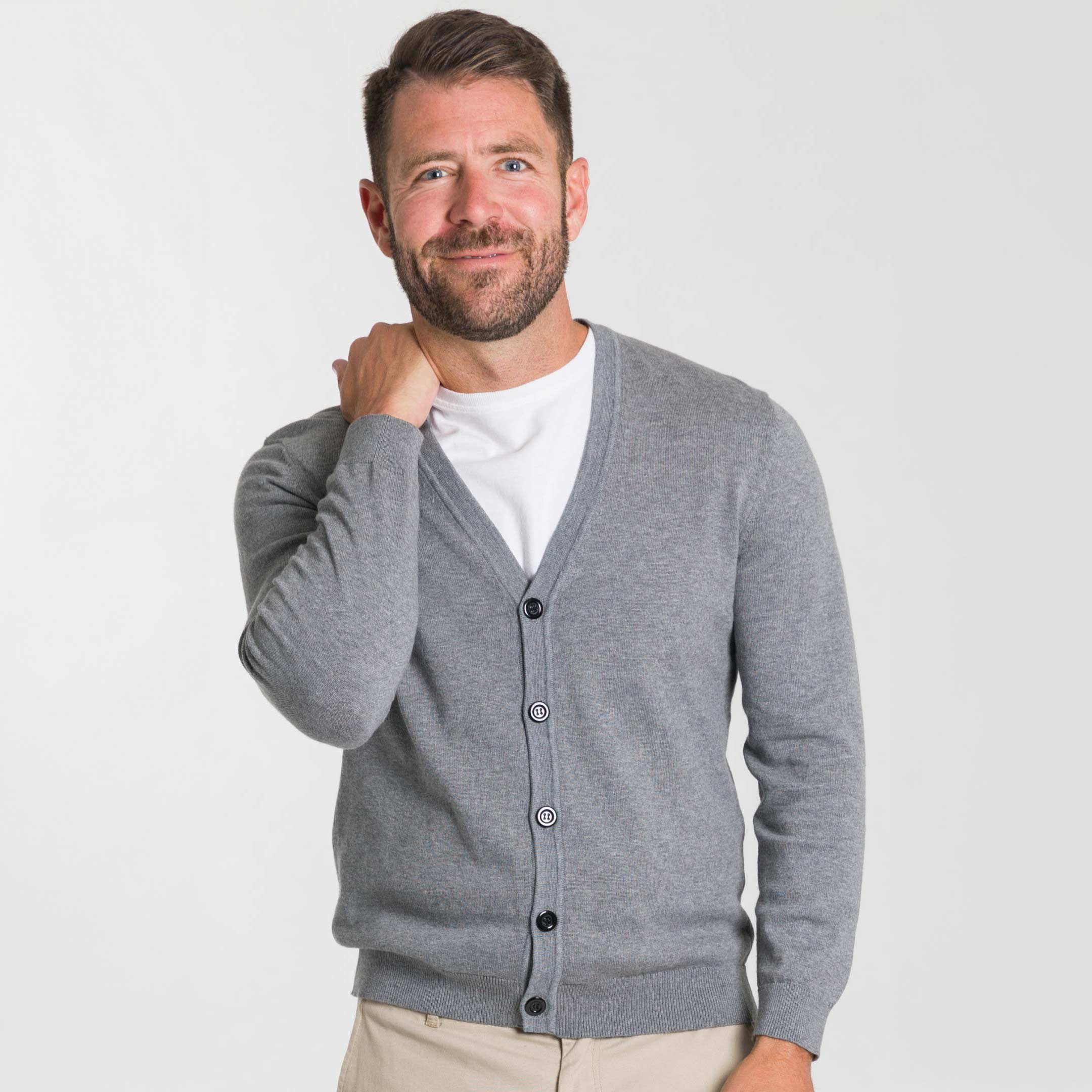 Ash & Erie Light Grey Cardigan Sweater for Short Men