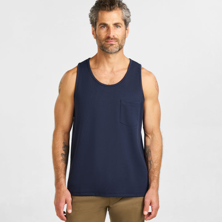 Ash & Erie Navy Micro Pique Tank Top for Short Men   Tank Top