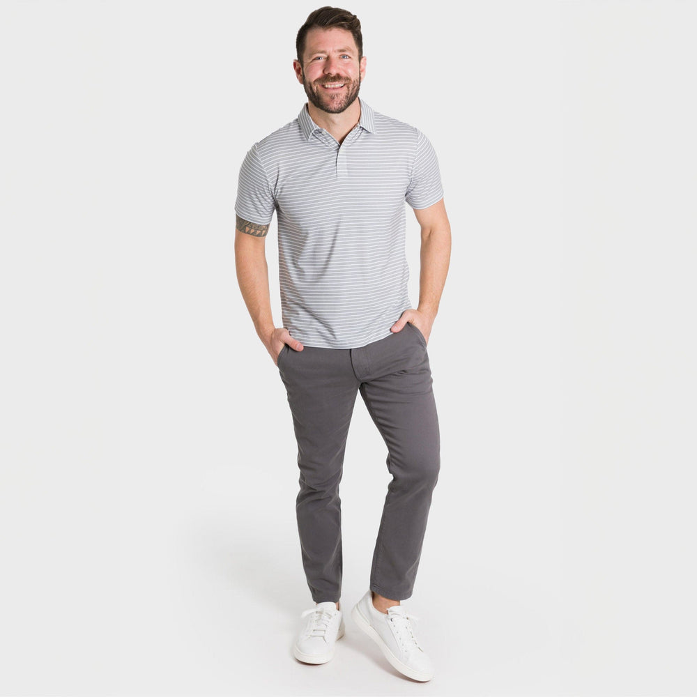 Ash & Erie Grey Stripes Tech Polo Shirt for Short Men   Tech Polo Shirt