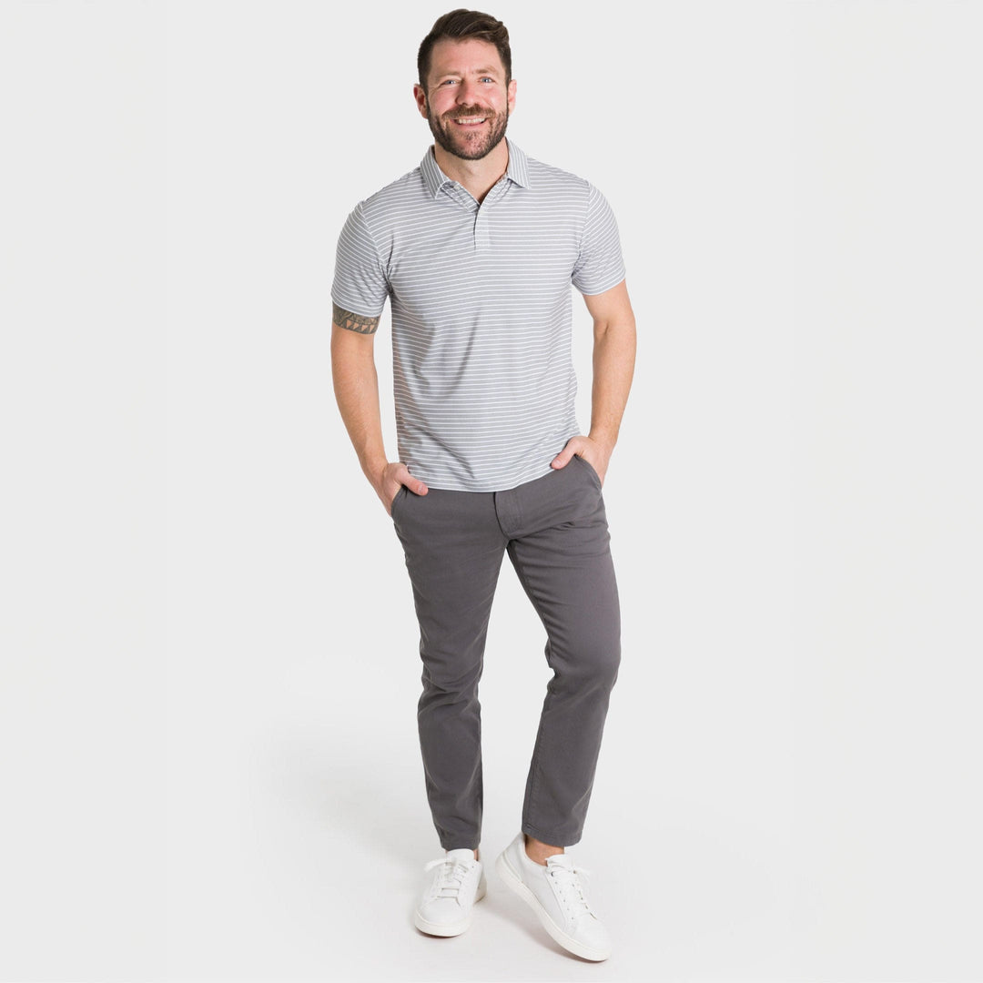 Ash & Erie Grey Stripes Tech Polo Shirt for Short Men   Tech Polo Shirt