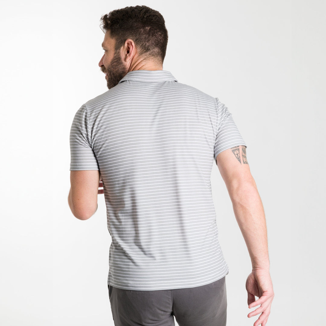 Ash & Erie Grey Stripes Tech Polo Shirt for Short Men   Tech Polo Shirt