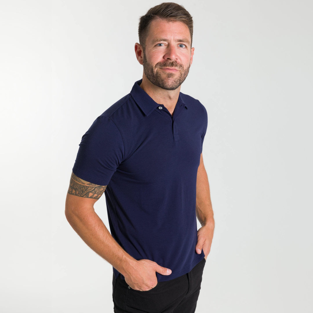 Ash & Erie Midnight Blue Tech Polo Shirt for Short Men   Tech Polo Shirt