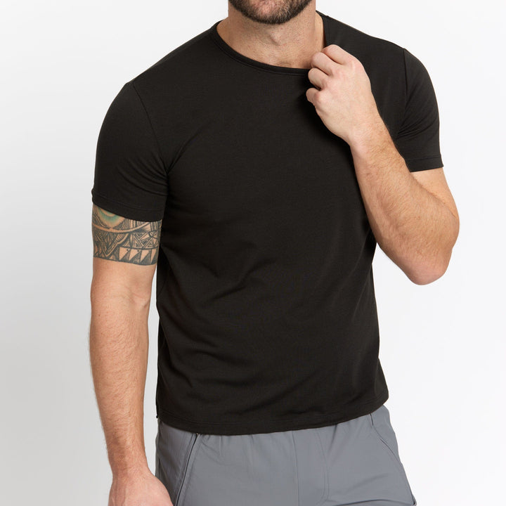 Ash & Erie Black Hybrid Tee for Short Men   Tech Tees
