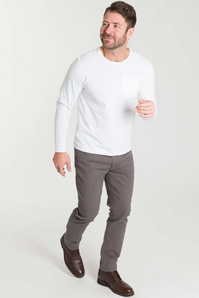 White Long Sleeve Pima Cotton Crew Neck Tee