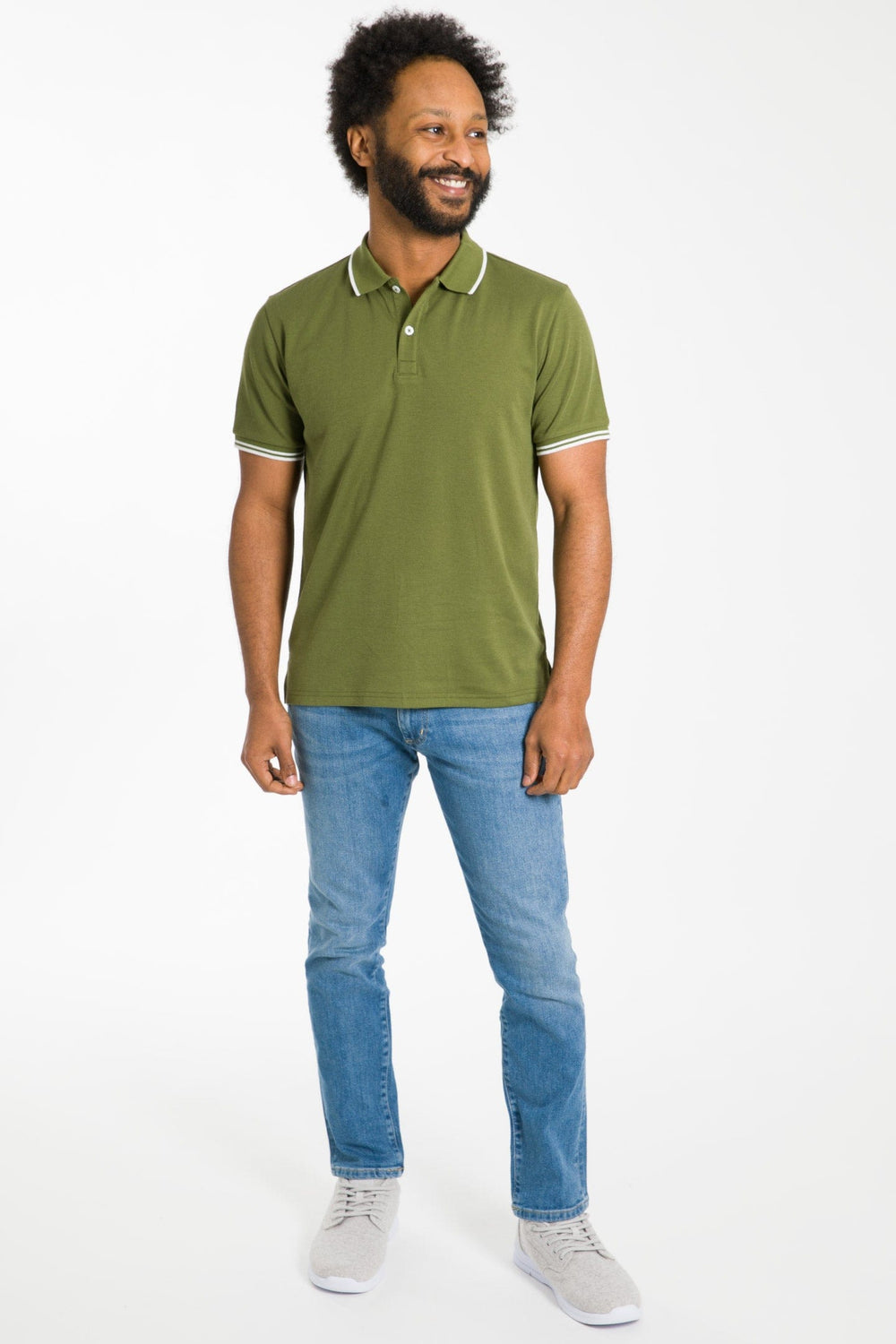 Buy Olive Micro Pique Polo Shirt for Short Men | Ash & Erie   Short Sleeve Polo Shirt