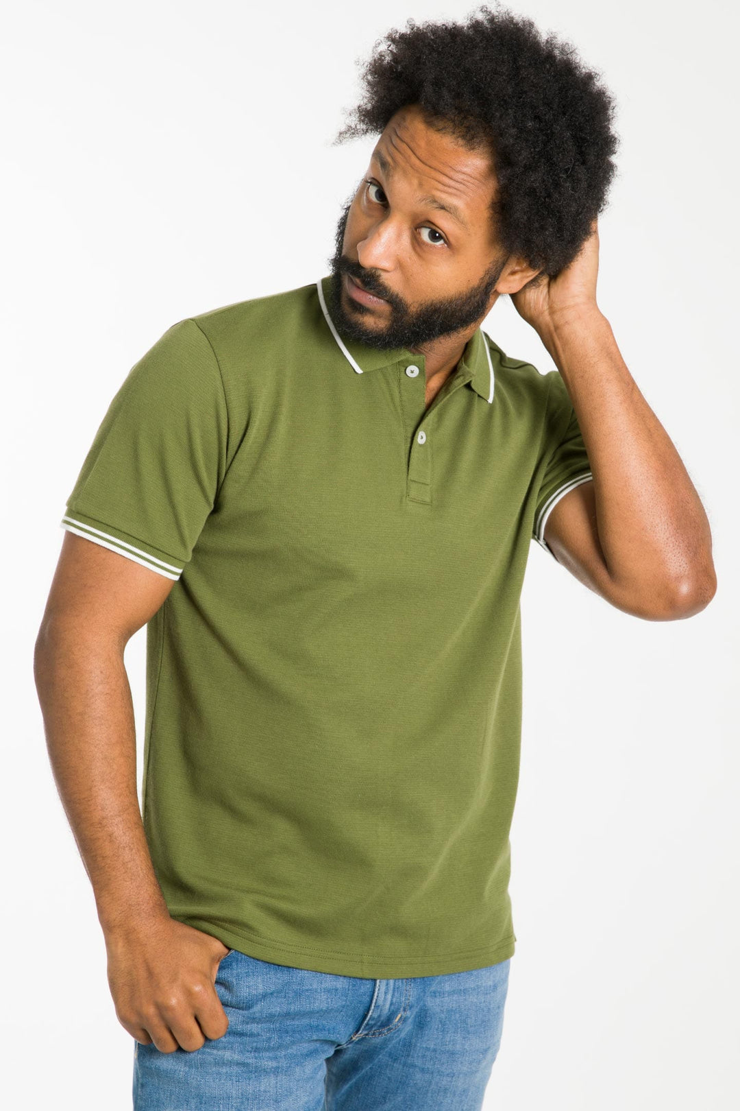 Buy Olive Micro Pique Polo Shirt for Short Men | Ash & Erie   Short Sleeve Polo Shirt