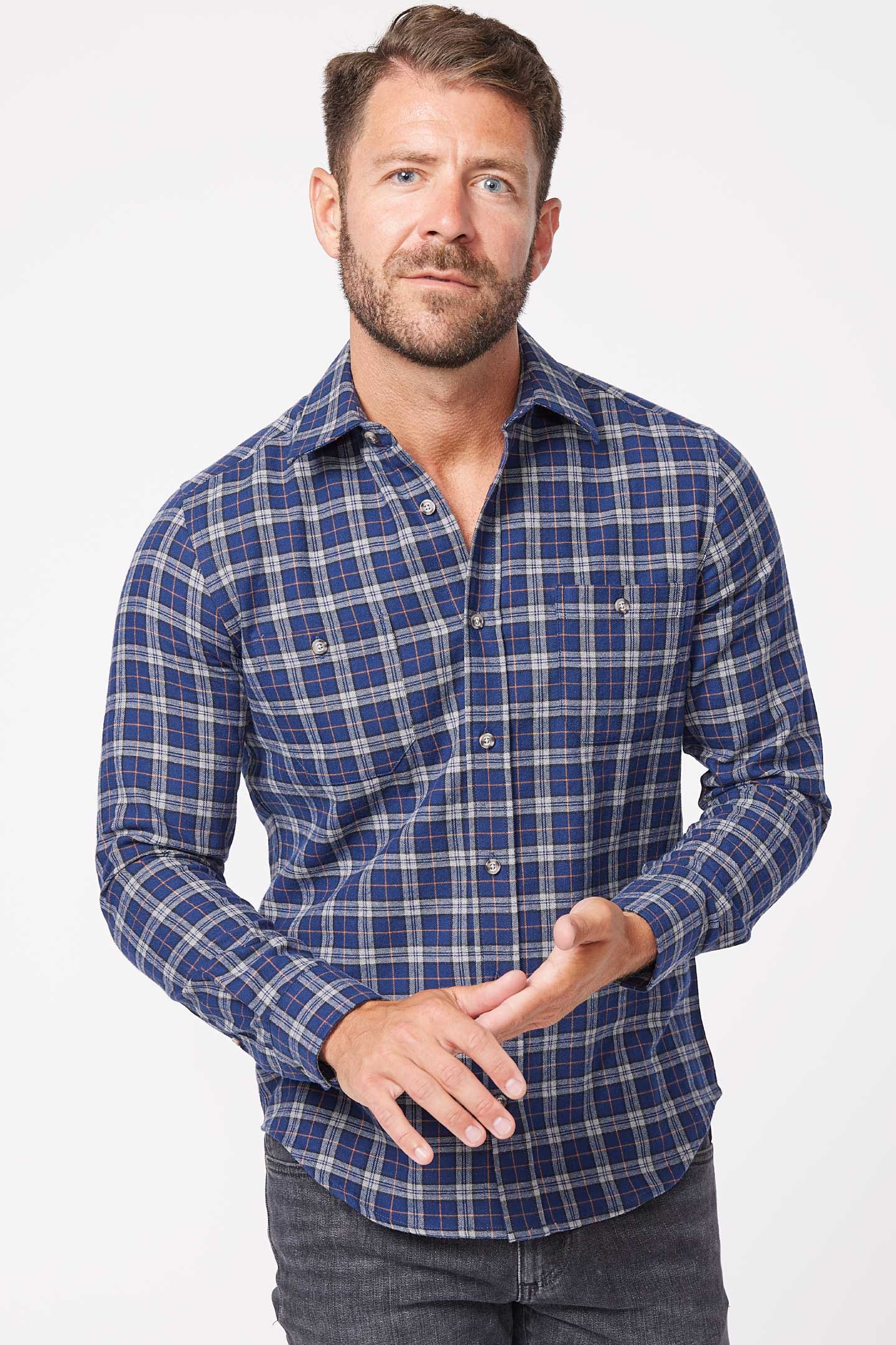 Plaid flannel shirt for short men