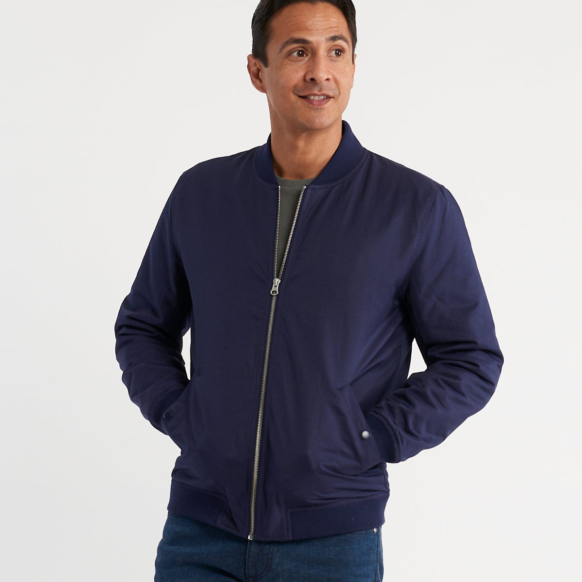 Ash & Erie Navy Bomber Jacket for Short Men