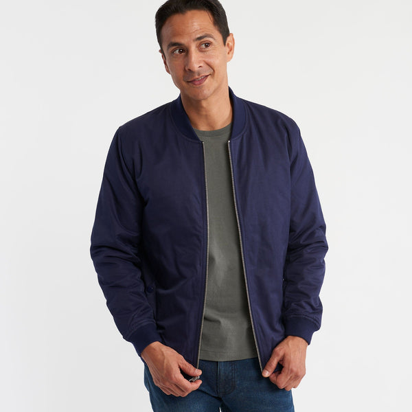 Men's bomber leather jacket blue leather bomber jacket Roy | D'Arienzo Men's bomber leather jacket blue leather bomber jacket Roy | D'Arienzo