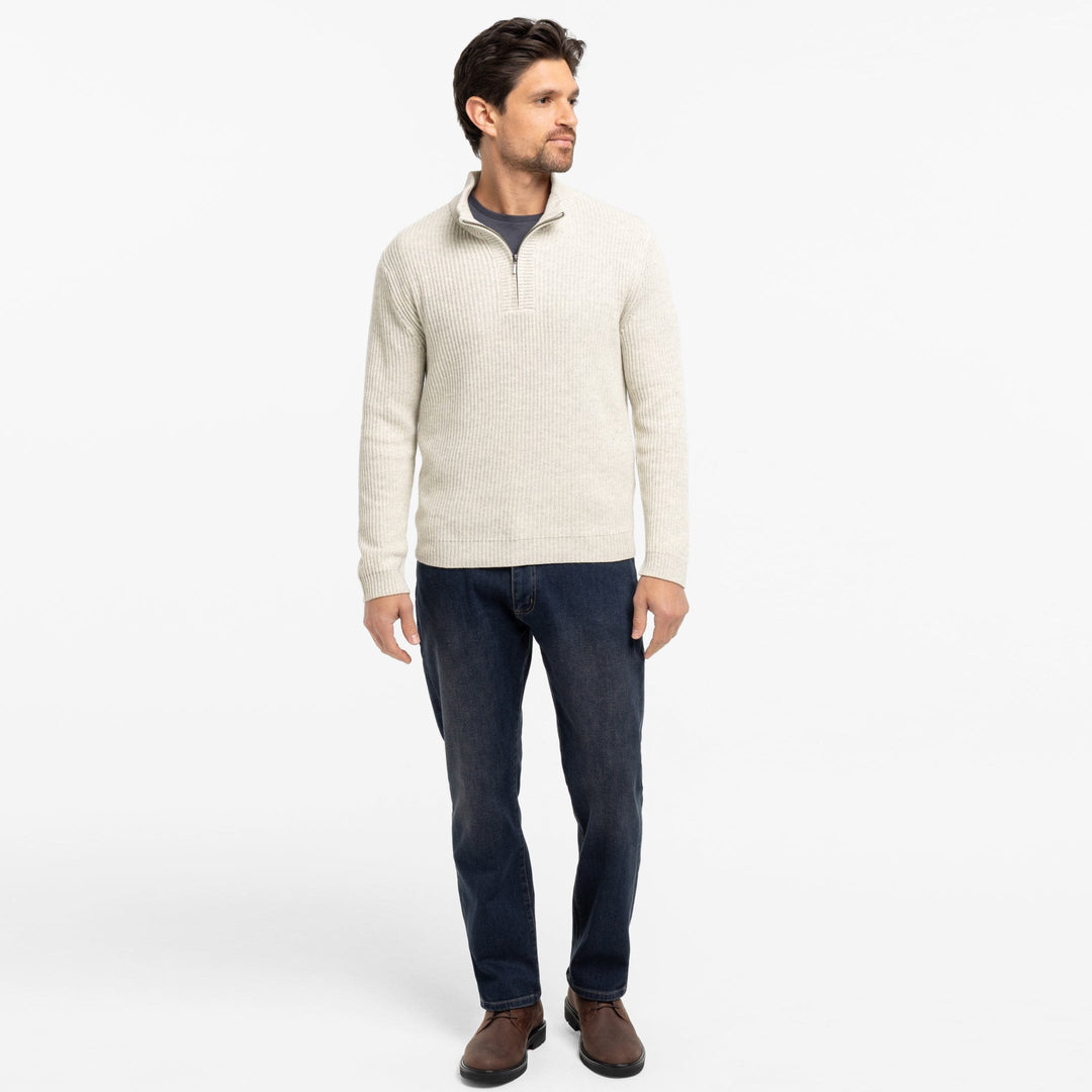 dress shirt and sweater men Ash & Erie Oat Cashmere Blend Quarter-Zip Sweater for Short Men Oat / S