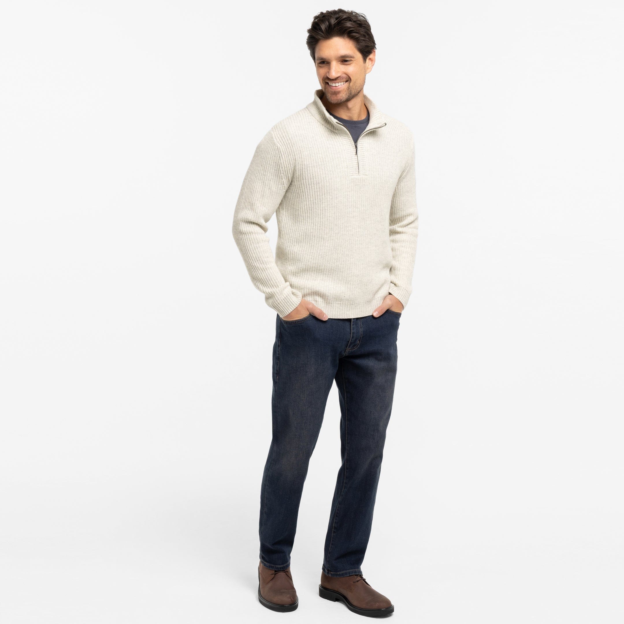 Ash & Erie Oat Cashmere Blend Quarter-Zip Sweater for Short Men   Cashmere Sweater